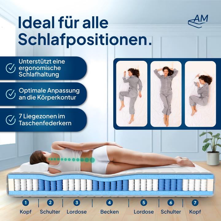 Produktbild AM Qualitätsmatratzen Premium 7-Zonen Taschenfederkern (160 x 190 cm, Federkern)