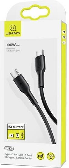 Image du produit Usams U43 Câble de charge rapide USB-C vers USB-C 100W, Noir (1.20 m, USB 3.2, 100 W)