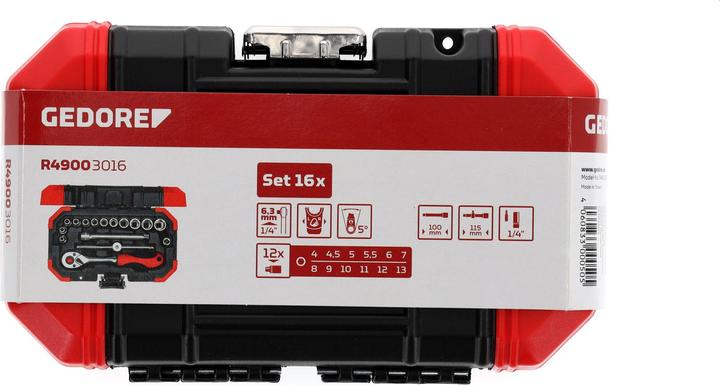 Produktbild Gedore Red red Steckschlüsselsatz, 16-teilig, Mit Umschaltknarre, Ratsche, Steckschlüssel, 1/4"