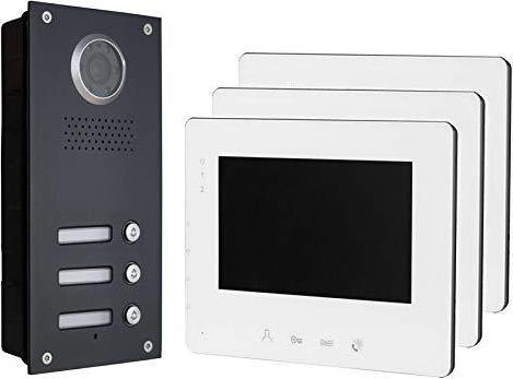 Produktbild Mathfel Türsprechanlage Klingelanlage Gegensprechanlage Aussenstation, Farbe: 3x7" Monitor in weiss