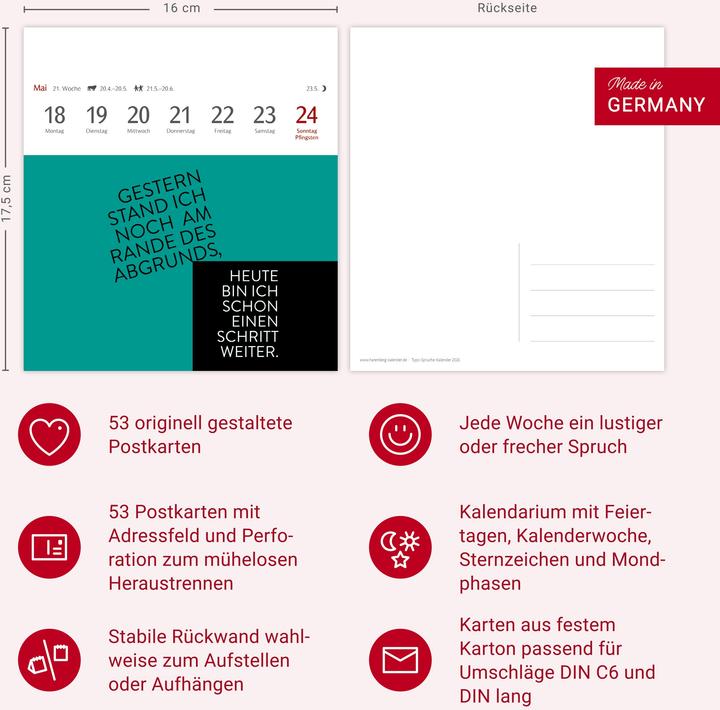 Produktbild Harenberg Typo-Sprüche-Kalender Postkartenkalender 2026 - Mit 53 Postkarten (Deutsch)