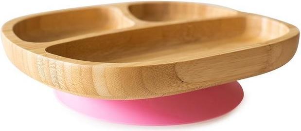 Actual product image Eco rascals Bamboo plate with suction cup and divider, pink