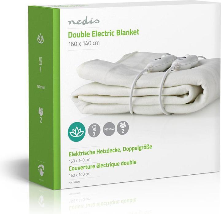 Image du produit Nedis Couverture électrique - Couverture en polyester - Taille double - 140 x 160 cm - 3 niveaux de (160 x 140 cm)