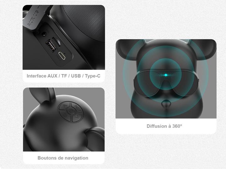 Image du produit VR Shinecon Haut-parleur portable Bluetooth 5.2 modèle Ours 3W (4 h, Fonctionnement sur piles)