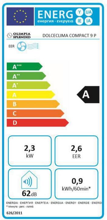 Etichetta energetica Olimpia Splendid Dolceclima Compact 9 P (30 m², 9000 BTU/h)