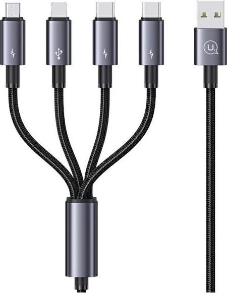 Actual product image Usams Cable 4w1 2xUSB-C/Lightning/MicroU SB 15W 1.2m Aluminium Alloy Data Cable Sufeng Series SJ739US (1.20 m, USB 3.0, 15 W)