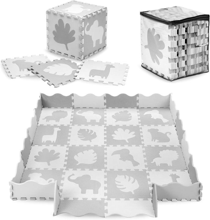 Actual product image Milkii Spielmatte Puzzle aus Eva-Schaumstoff, 16 Teile je 30 x 30 cm, Safari