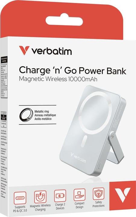 Image du produit Verbatim Charge ‘n’ Go Power Bank with Stand Magnetic Wireless 10000mAh - Blue (10000 mAh, 20 W, 37 Wh)