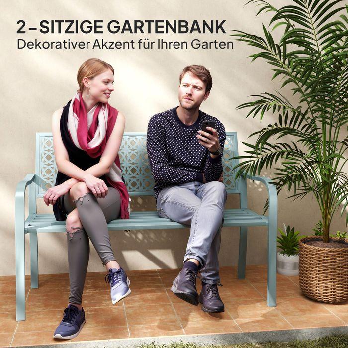 Produktbild Swisshandel24 2-Sitzer Gartenbank, wetterfest, mit Rücken- & Armlehnen, bis 240kg, 127x63x85cm, Blau