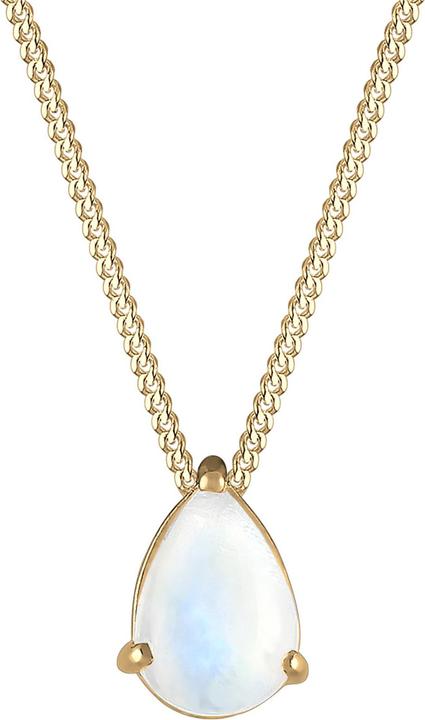 Elli Edelsteinkette, Tropfen (Mondstein, 925 Sterling Silber vergoldet, 45 cm)