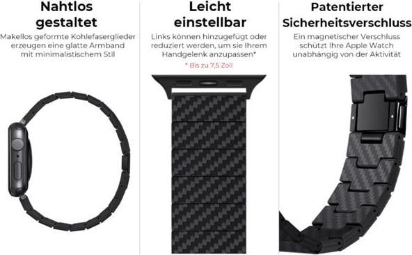 Actual product image Pitaka Carbon Fiber Link Bracelet Modern Strap 38-40mm (38 mm, 40 mm, Carbon fibre)