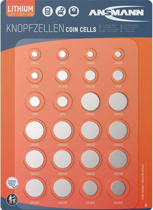 Image du produit Ansmann Piles bouton (24 pcs, LR754, CR2032, A10, LR621., LR48, AG4, CR2016, LR41, CR1620, CR2025, AG8, AG10, LR43, LR44)