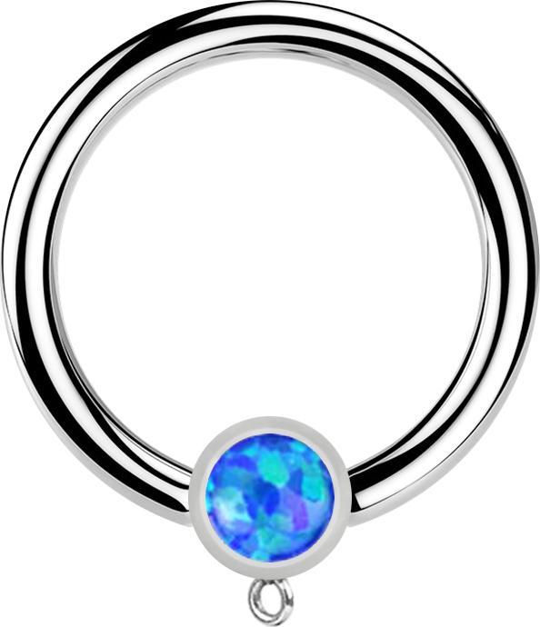 Star Piercing Micro Closure Ring silber mit Zylinder Opal blau Ring für Anhänger (ohne Messing, Chirurgenstahl 316L)