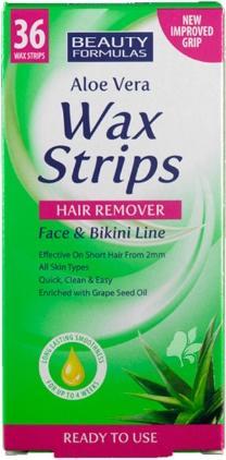 Beauty Formulas Wax Strips Hair Remover Aloe Vera Facial And Bikini Area Hair Removal Patches 36 (36 x)