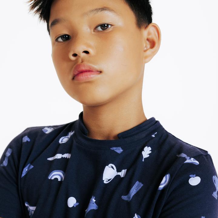Actual product image Fouganza Reit-Poloshirt Magic kurzarm Kinder Print blau