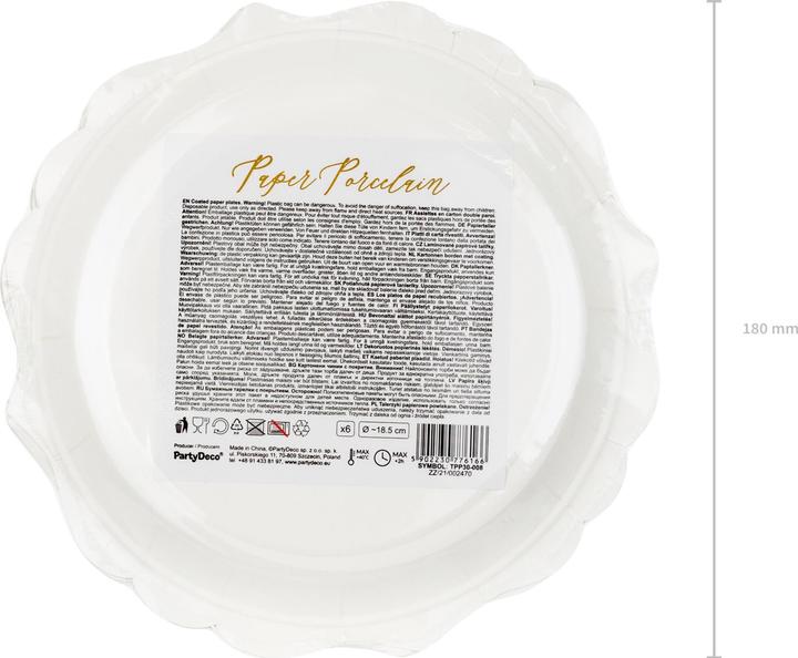 Produktbild Partydeco Pappteller - Weiss mit Goldrand 18cm (6 Stk.) (6 x)