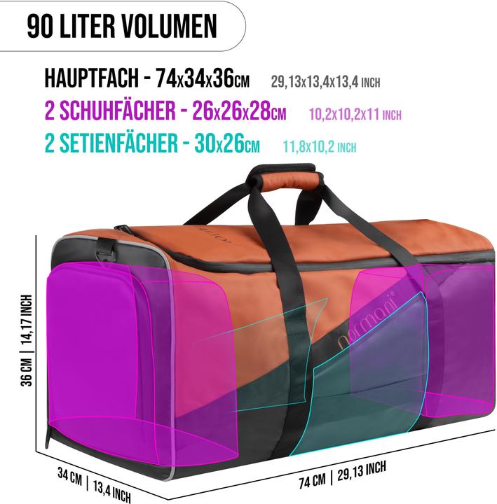 Immagine prodotto Normani Borsa sportiva con funzione di zaino da 90 l con cintura per i fianchi - 9279 (90 l)