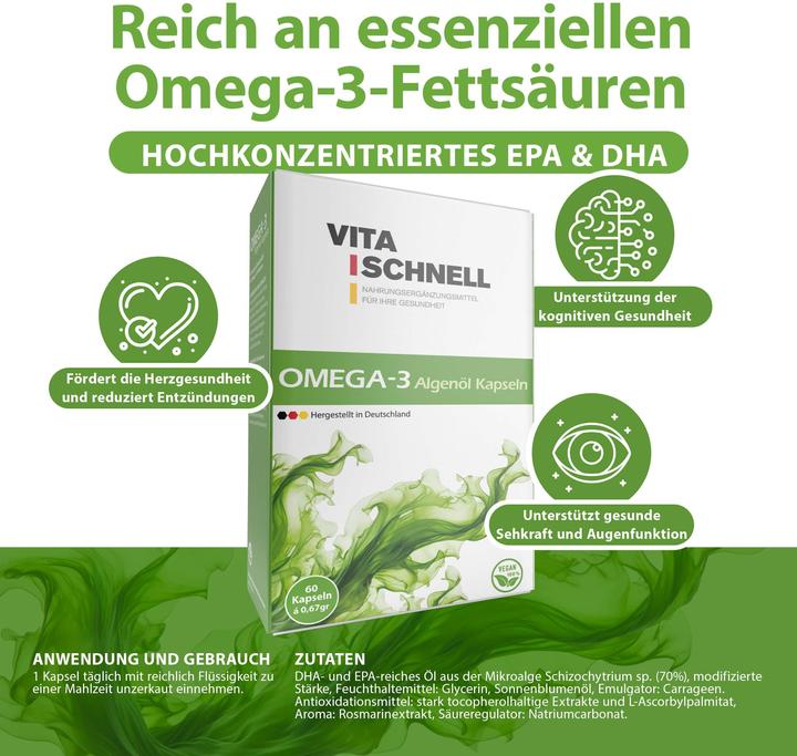 Vitaschnell Omega 3 Algenöl Kapseln (60 Stück, Kapseln, 53 g)