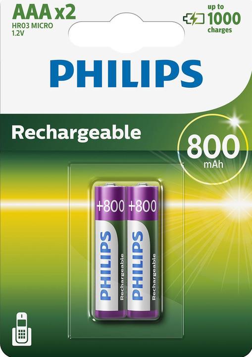 Actual product image Philips R03B2A80/10 - Multi Life NiMH rechargeable battery AAA Micro 800 mAh 2-pack (2 pcs., AAA, 800 mAh)