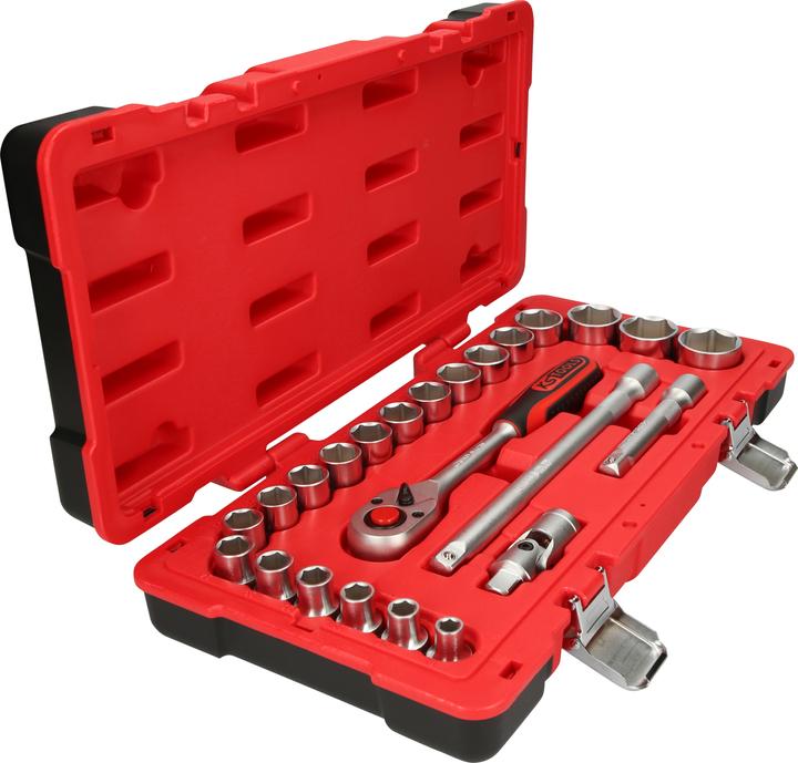 Actual product image KS Tools 1/2" socket set, 24 pieces, Flank Traction (32 mm, 19 mm, 12 mm, 24 mm, 14 mm, 22 mm, 33 mm, 16 mm, 23 mm, 34 mm, 10 mm, 21 mm, 18 mm, 27 mm, 31 mm, 17 mm, 11 mm, 15 mm, 26 mm, 30 mm, 28 mm, 29 mm, 13 mm, 20 mm, 25 mm)