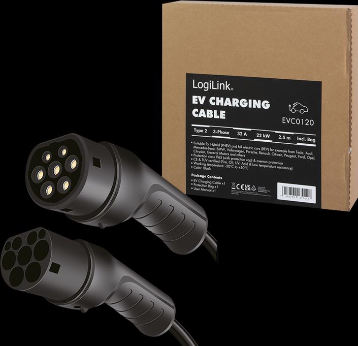 Produktbild LogiLink E-Auto-Ladekabel (Typ 2, 22 kW, 32 A, 2.50 m)