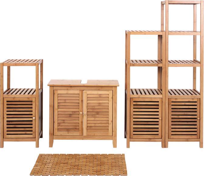 Produktbild Mendler Badezimmerset, Komplett Badezimmer Badmöbel Badset Badschrank mit Tür, Bambus