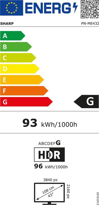 Energy Label NEC ME432 43IN LFD UHD 400cd/sqm (3840 x 2160 Pixels, 43")