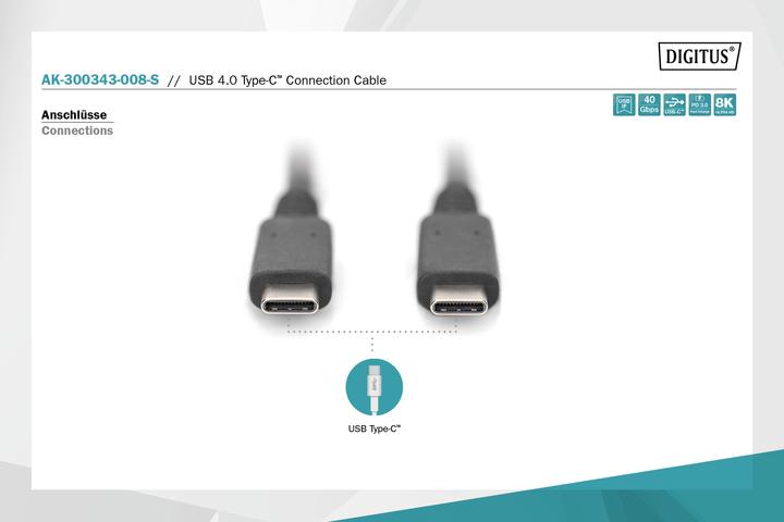 Produktbild Digitus USB 4.0 Typ-C Anschlusskabel (0.80 m, USB 4.0, 100 W)