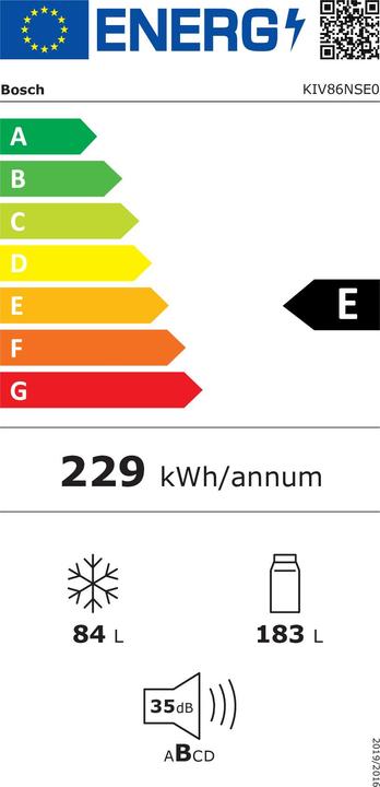 Label énergétique Bosch Hausgeräte Ensemble réfrigérateur encastrable/sous-couche et accessoires, KIV86NSE0 + KSZ10010, KGH86NSE0 (267 l)
