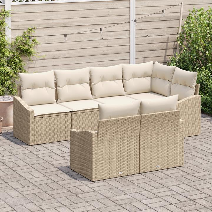 Produktbild VidaXL 7-tlg. Garten-Sofagarnitur mit Kissen Beige Poly Rattan