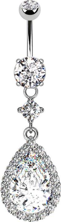 Star Piercing Banane silber mit Anhänger Kristall und Kristalltropfen (Messing, Chirurgenstahl 316L)