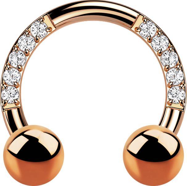 Star Piercing Micro Circular Barbell rosegold Kristalle mit zwei Kugeln (Titan G23, ohne Messing)