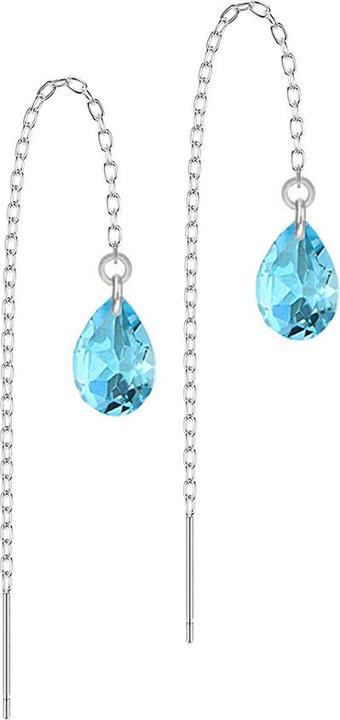 Star Piercing Ohrstecker silber freifallende Kette Tropfen Kristall aqua (ohne Messing, Chirurgenstahl 316L)