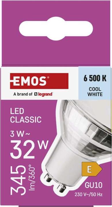 Produktbild Emos LED Lampe Classic MR16 Silber/ GU10 / 3 W (32 W) / 345 lm / Kalt-Weiss (GU10, 3 W, 345 lm, 1 x, E)
