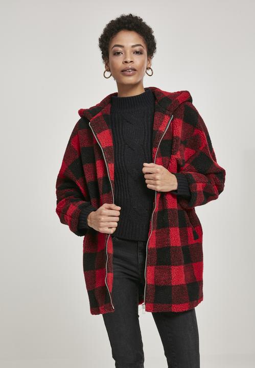 Immagine prodotto Urban Classics Giacca Sherpa da donna con cappuccio a quadri oversize (L)