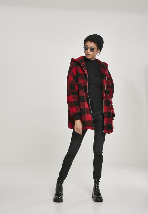Immagine prodotto Urban Classics Giacca Sherpa da donna con cappuccio a quadri oversize (L)