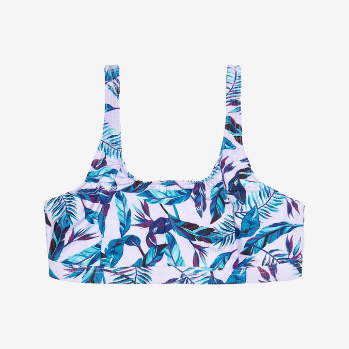 Olaian Bikini-Oberteil Mädchen Bustier verstellbar 500 Nora violett geblümt (140)