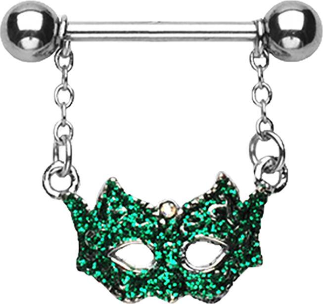 Star Piercing Barbell mit grüner Kostümball-Maske (ohne Messing, Chirurgenstahl 316L)