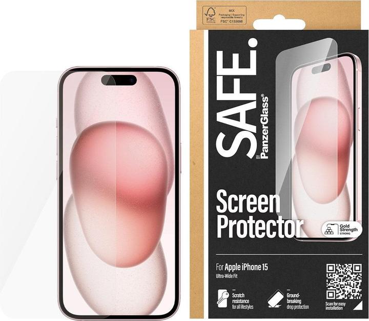 Image du produit PanzerGlass SAFE. Protecteur d'écran iPhone 2023 6.1 Ultra-Wide Fit (1 pièce(s), Apple iPhone 15)