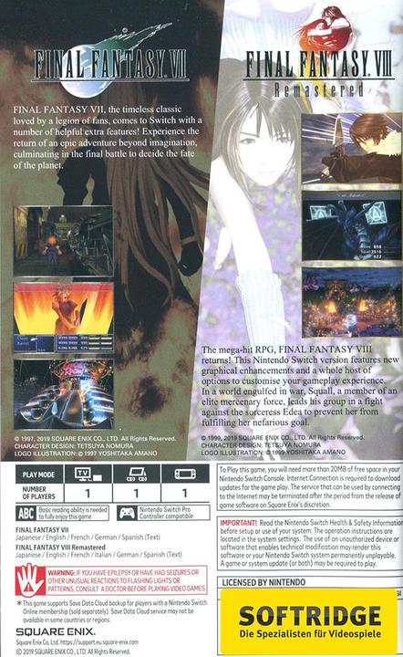 Image du produit Square Enix Final Fantasy 7+8 Twin Pack -UK- (Switch)