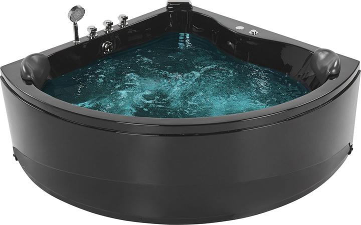 Produktbild Beliani Whirlpool Badewanne schwarz Eckmodell mit LED 140 x 140 cm BARACOA (400 l, 197 cm, 140 cm)