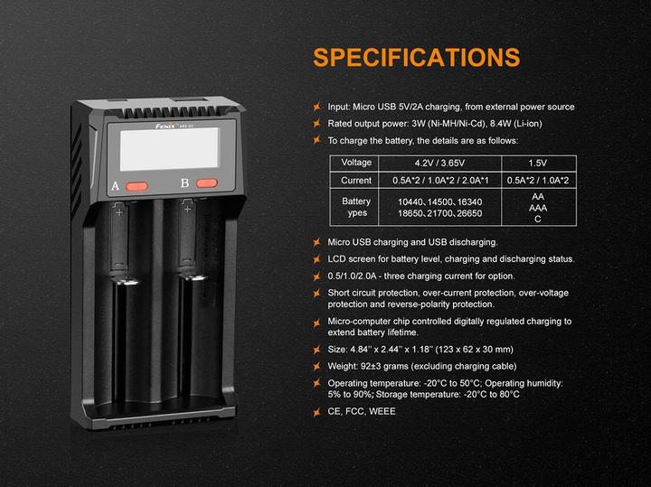 Actual product image Fenix ARE-D2 (26650, AA, AAA, C, Chargers without battery)