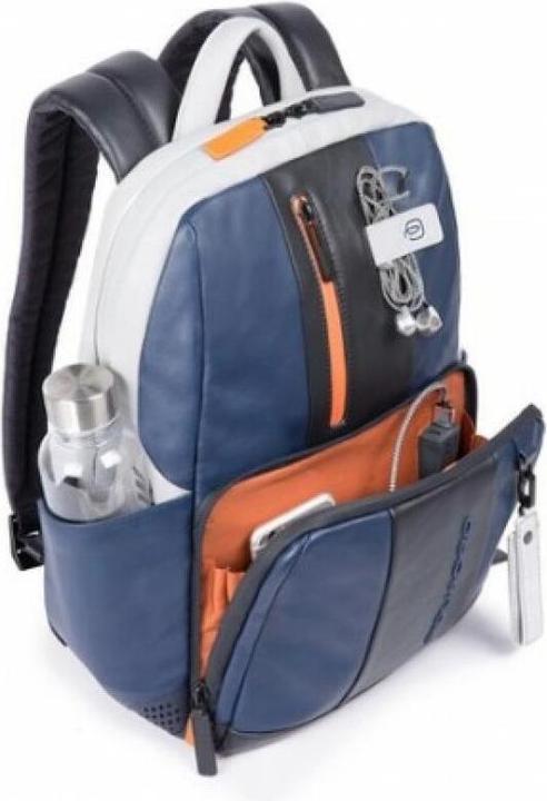 Actual product image Piquadro Urban Computer, Leather Backpack, Blue/Grey, Laptop Compartiment