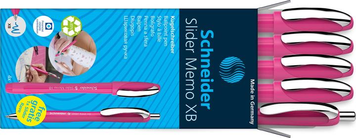 Schneider AKTION: Kugelschreiber Slider Memo pink, Schreibfarbe: blau, 4 St. + GRATIS Kuge (Pink, 1 x)