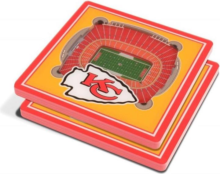 Immagine prodotto NFL Set di sottobicchieri 3D con vista sullo stadio dei Kansas City Chiefs (2 pezzi) (2 x, Sottobicchiere in vetro)