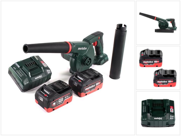 Metabo AG 18 Soffiatore a batteria 18 V + 2x batteria LiHD 5,5 Ah + caricatore (Batteria ricaricabile, Aspirafoglie)