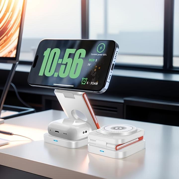 Produktbild PhoneLook 3-in-1 15W Magnetischer Kabelloser Ladegerät mit Faltbarem Ständer für iPhone / Apple Watch / AirPod (15 W)