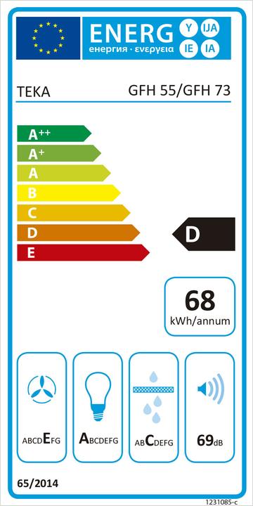 Label énergétique Teka GFH 55/73 Inox Intégré Acier inoxydable ³/h (Hotte écran plat)