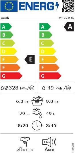 Label énergétique Bosch Hausgeräte WNG24441, série 6 (Prise UE)
