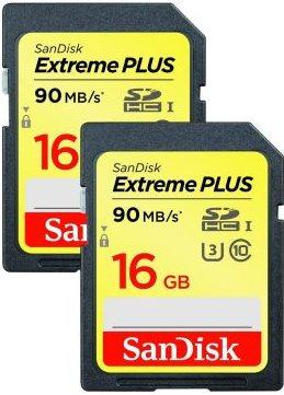 Immagine prodotto SanDisk Extreme Plus 2-Pack 16GB 90MB/s. UHS-I (16 GB, SDHC, U3, UHS-I)